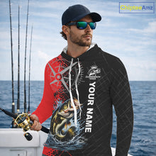 Load image into Gallery viewer, Personalized Bass Hooded Performance Fishing Shirts , Red Camo Bass Compass Tournament Shirts NHT495