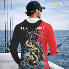 Load image into Gallery viewer, Personalized Bass Hooded Performance Fishing Shirts , Red Camo Bass Compass Tournament Shirts NHT495