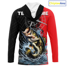 Load image into Gallery viewer, Personalized Bass Hooded Performance Fishing Shirts , Red Camo Bass Compass Tournament Shirts NHT495