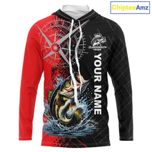 Load image into Gallery viewer, Personalized Bass Hooded Performance Fishing Shirts , Red Camo Bass Compass Tournament Shirts NHT495