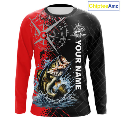Personalized Bass Performance Fishing Shirts , Red Camo Bass Compass Tournament Shirts NHT495