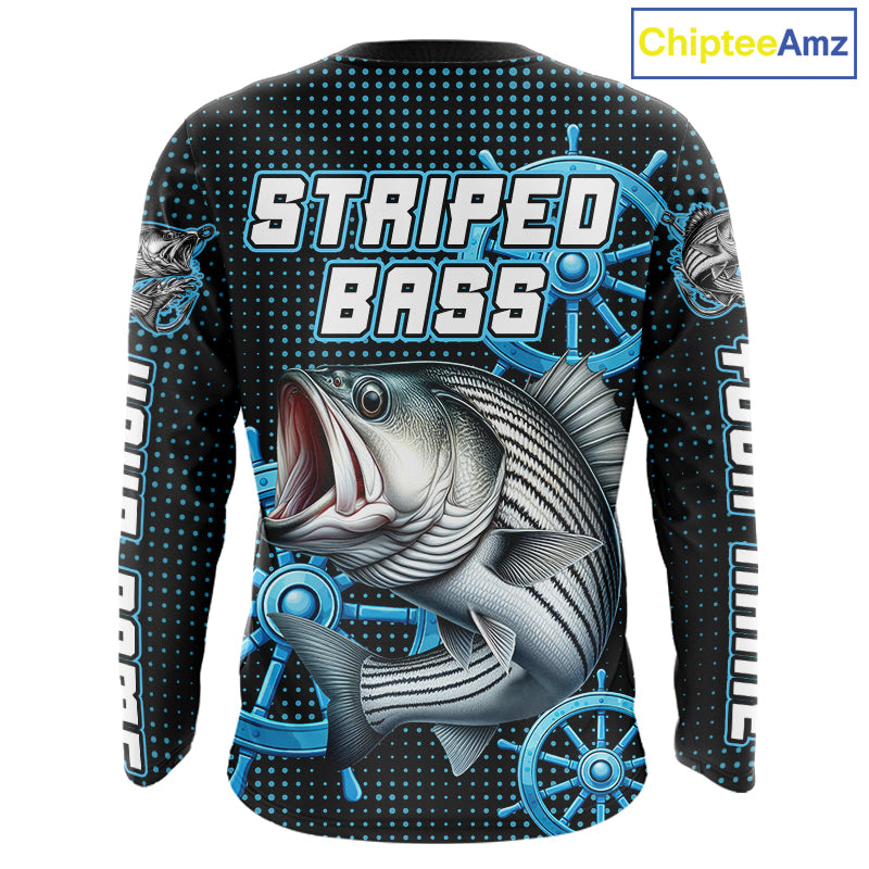 Personalized Striped Bass Fishing Jerseys, Bass Performance Fishing Shirt Custom Name NHT501