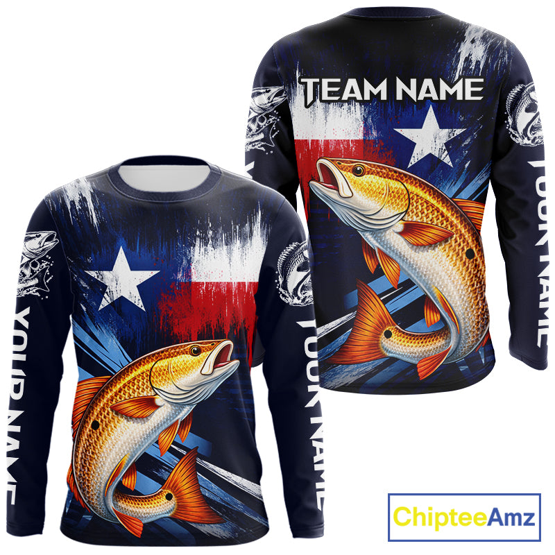 Personalized Redfish Long Sleeve Performance Fishing Shirts, Redfish Custom Texas Fishing Jersey NHT503
