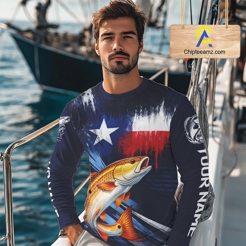Personalized Redfish Long Sleeve Performance Fishing Shirts, Redfish Custom Texas Fishing Jersey NHT503