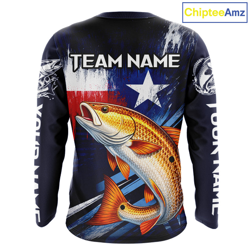Personalized Redfish Long Sleeve Performance Fishing Shirts, Redfish Custom Texas Fishing Jersey NHT503