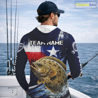 Personalized Flounder Long Sleeve Performance Fishing Shirts, Hooded Flounder Custom Texas Fishing Jersey NHT504