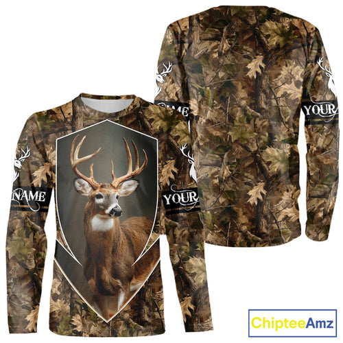 Deer Hunting Full Forest Camo 3D Printing Custom Name Shirts, Whitetail Deer Hunting Shirts NHT189