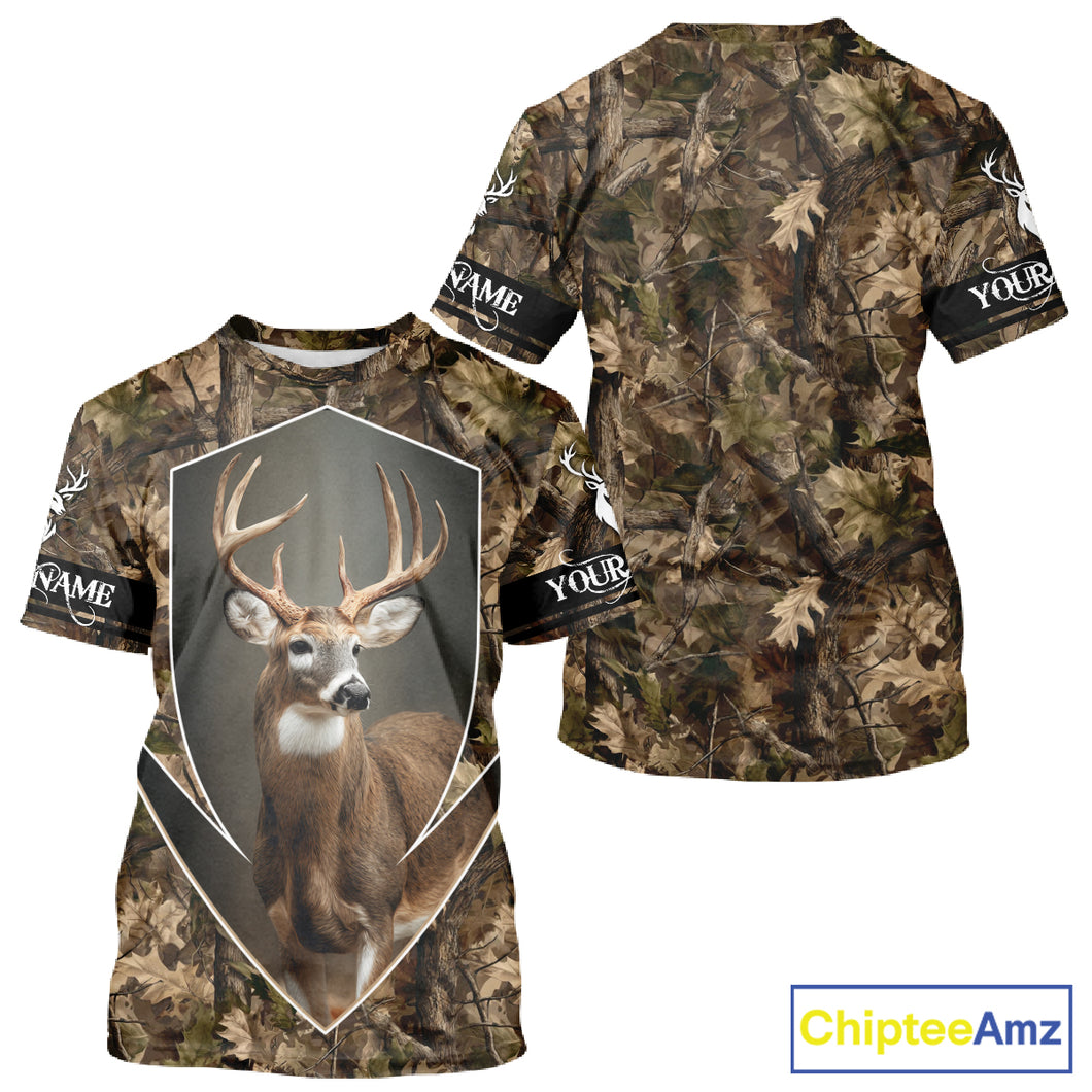 Deer Hunting Full Forest Camo 3D Printing Custom Name Shirts, Whitetail Deer Hunting Shirts NHT189