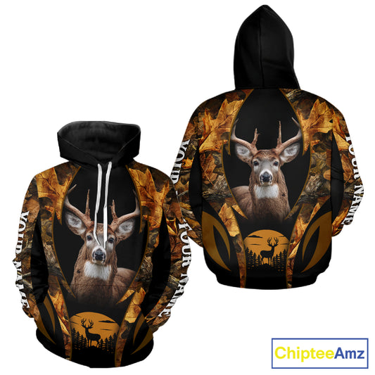 Deer Hunting Black With Camo Autumn - Personalized All Over Print Deer Hunting Clothes NHT190