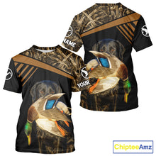 Load image into Gallery viewer, Black Mallard Duck Hunting Shirt With Black Lab Dog, Personalized Hunting Clothes NHT193