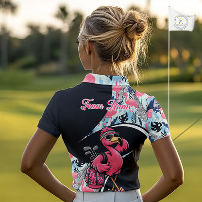 Funny Pink Flamingo Pattern Tropical Flamingo Golf Polo Shirt For Womens, Custom Flamingo Golf Shirt For Team NHT653