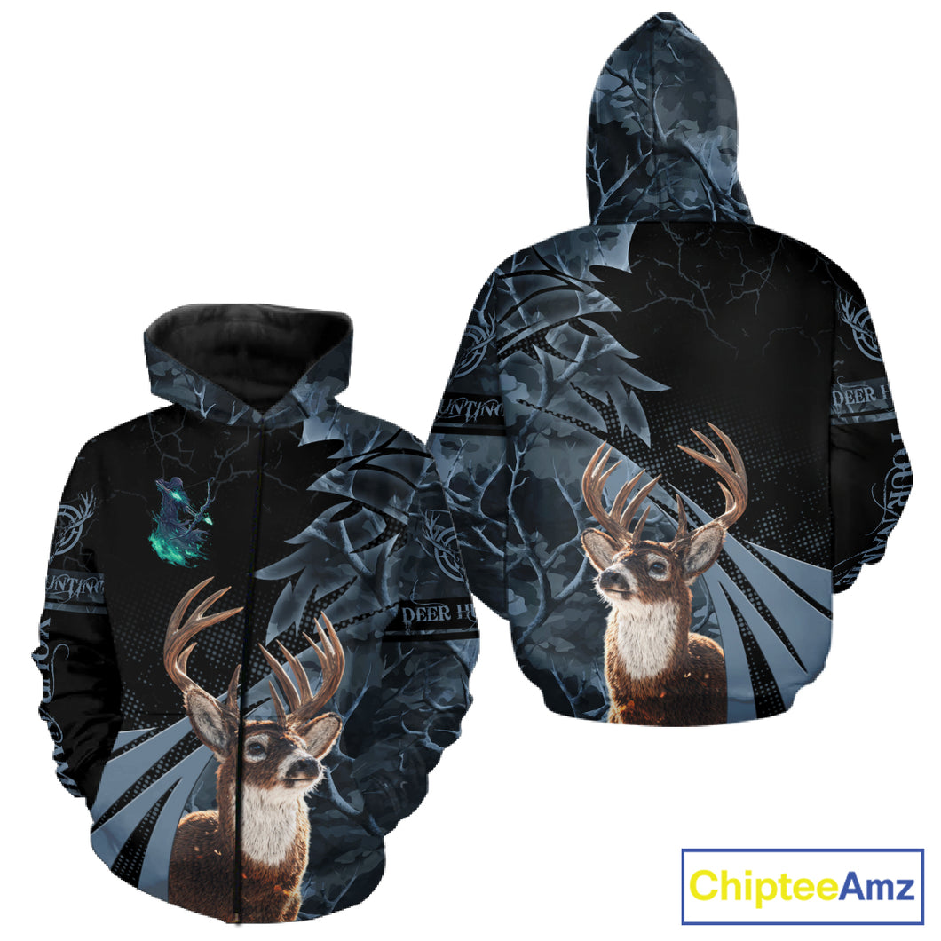 Deer Hunting Dark Blue Camo Grim Reaper Custom Name 3D All Over Print Shirts Gift For Hunters NHT84