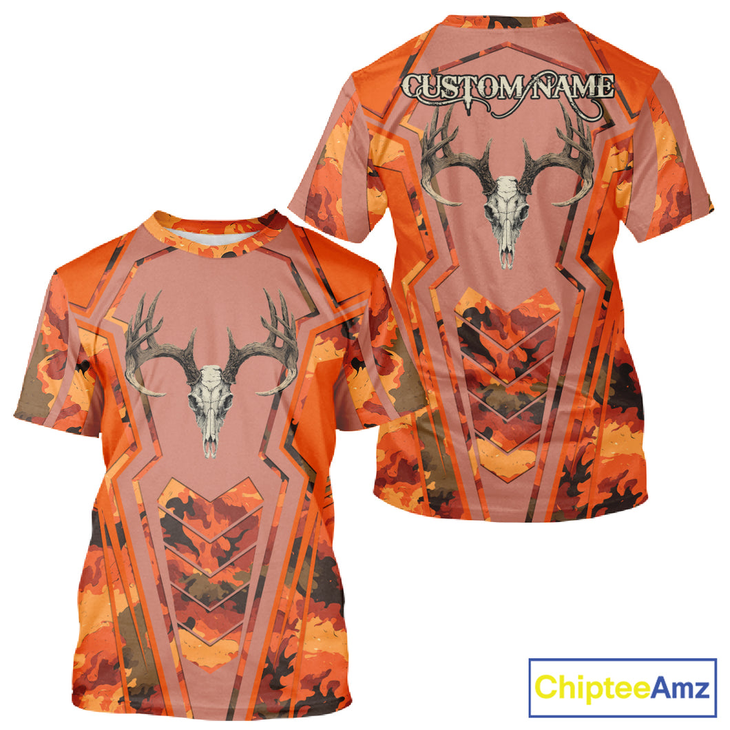 Deer Hunting Shirt Orange Camo 3D All Over Print Buck Head Custom Name Hunting Clothes NHT87