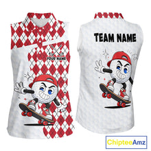 Load image into Gallery viewer, Sleeveless Women Golf Polo Shirt Argyle Pattern Golf Shirts For Womens Funny Golf Ball Shirt Gifts|Red  NHT861