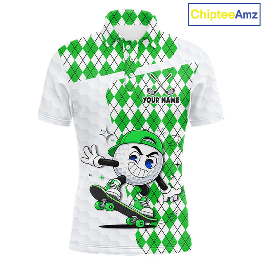 Mens Golf Polo Shirt Argyle Pattern Golf Shirts For Mens Funny Golf Ball Shirt Gifts|Green NHT863