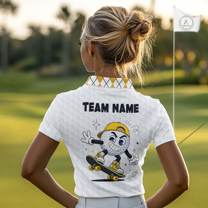 Womens Golf Polo Shirt Argyle Pattern Golf Shirts For Womens Funny Golf Ball Shirtgifts|Yellow NHT864