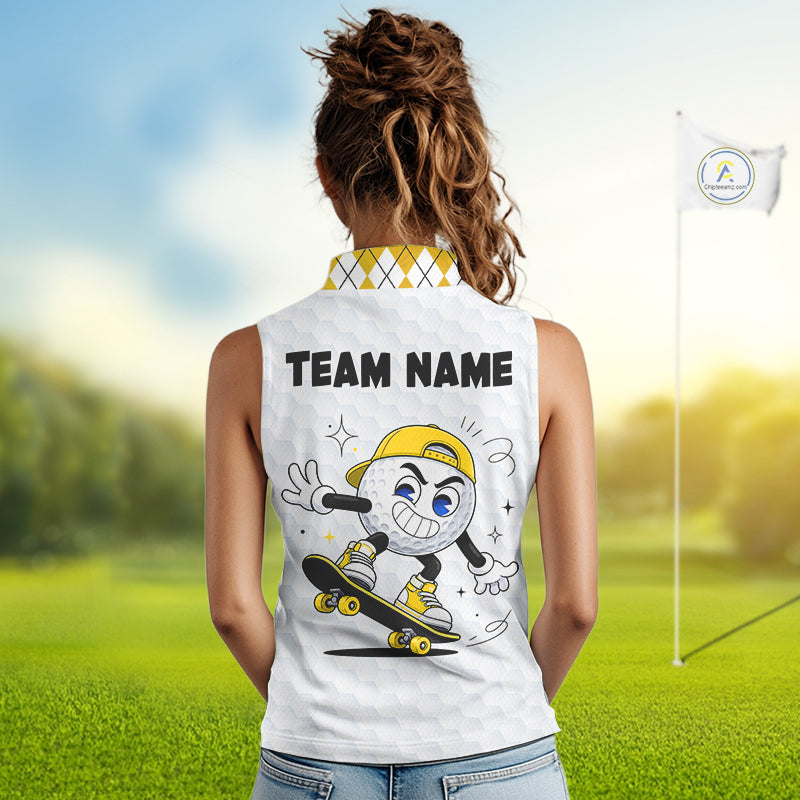 Sleeveless Women Golf Polo Shirt Argyle Pattern Golf Shirts For Womens Funny Golf Ball Shirtgifts|Yellow NHT864