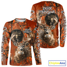 Load image into Gallery viewer, Deer Hunting Shirt Compass Design Orange Camo Custom Name Head Deer Hunting Clothes NHT282