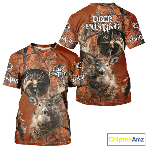 Deer Hunting Shirt Compass Design Orange Camo Custom Name Head Deer Hunting Clothes NHT282