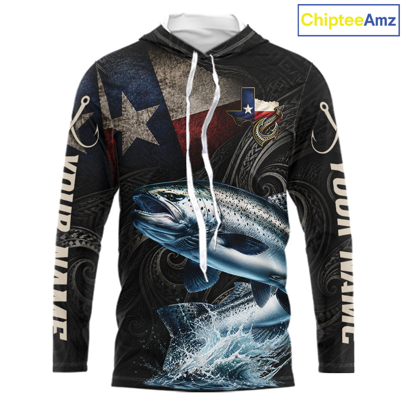 Personalized Texas Chinook Salmon Hooded Fishing Shirt – Custom Name Angler Apparel For Fishermen