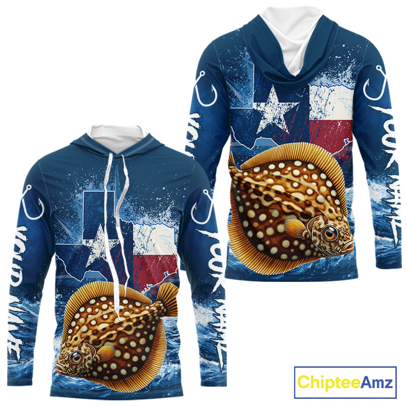 Texas Flag Flounder Fishing Jersey Performance Fishing Shirt, Saltwater Angler Gift For Men 