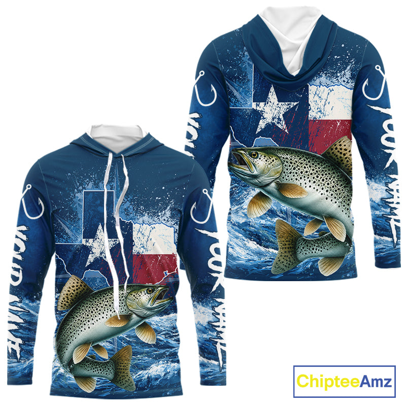 Texas Flag Speckled Trout Fishing Jersey Performance Fishing Shirt, Saltwater Angler Gift For Men 
