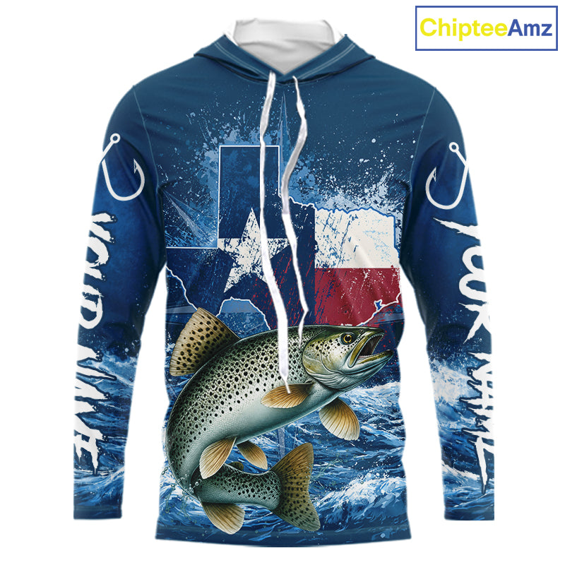 Texas Flag Speckled Trout Fishing Jersey Performance Fishing Shirt, Saltwater Angler Gift For Men 