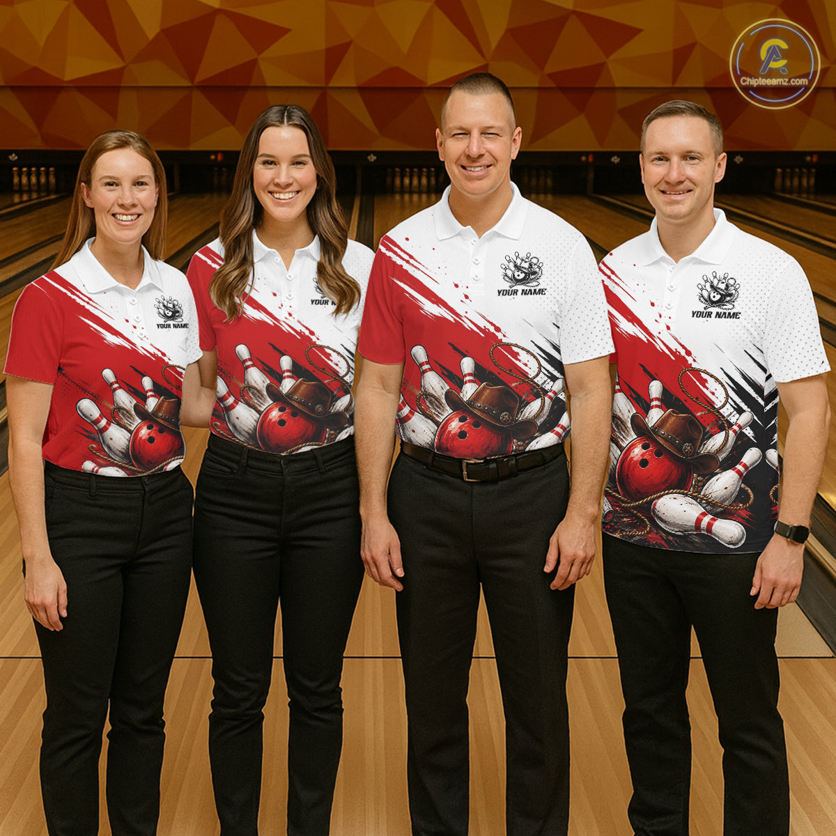Cowboy Women Bowling Custom Name Polo Shirt, Personalized Team 1/4 Zip Bowling Jersey Gift|Red NHT1323