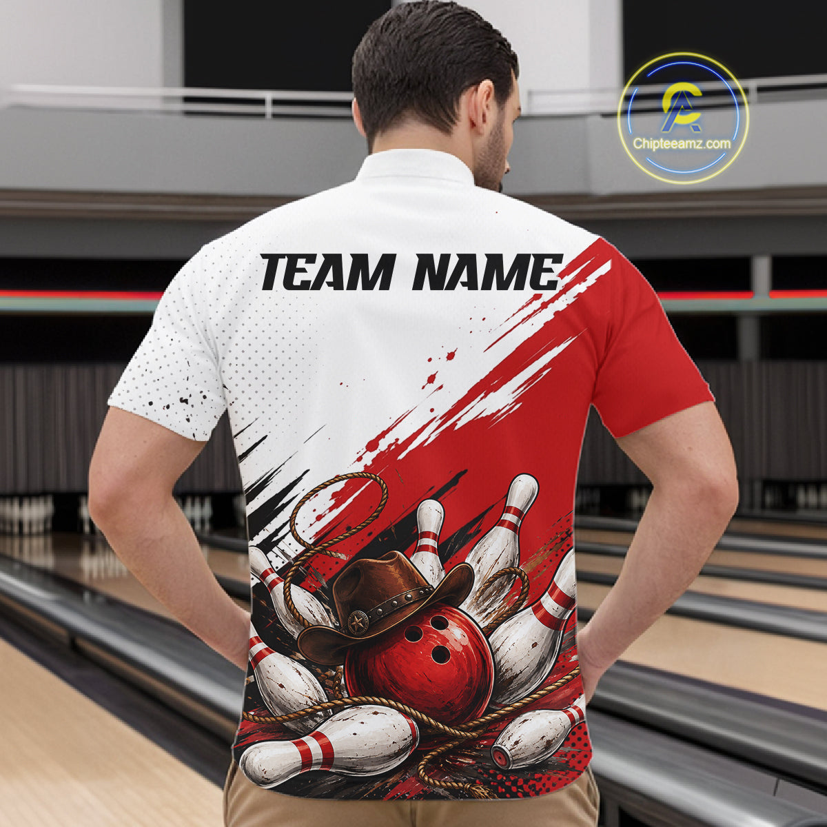 Cowboy Men Bowling Custom Name Polo Shirt, Personalized Team 1/4 Zip Bowling Jersey Gift|Red NHT1323