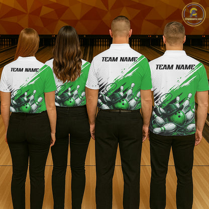 Cowboy Men Bowling Custom Name Polo Shirt, Personalized Team 1/4 Zip Bowling Jersey Gift|Green NHT1325