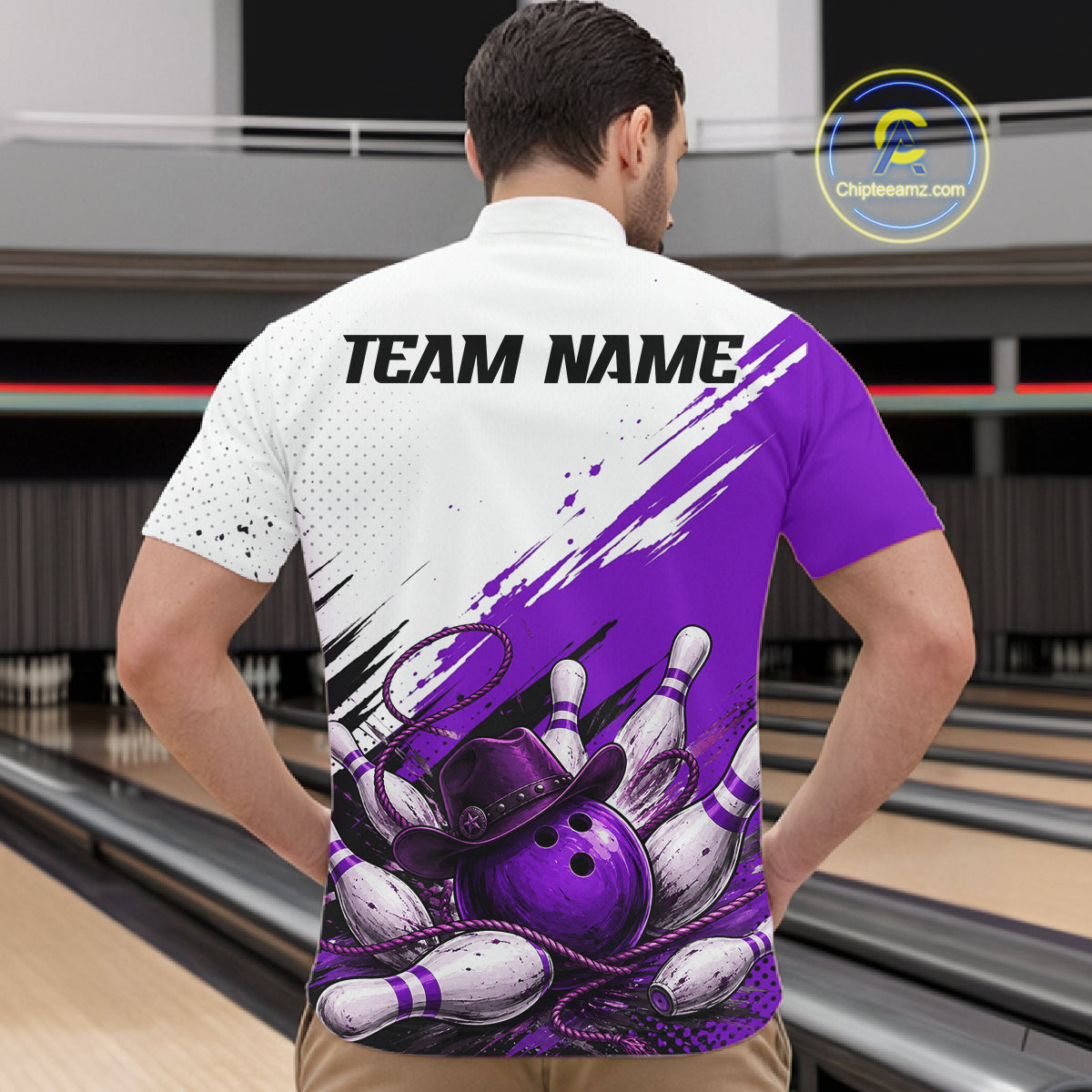 Cowboy Men Bowling Custom Name Polo Shirt, Personalized Team 1/4 Zip Bowling Jersey Gift|Purple NHT1326