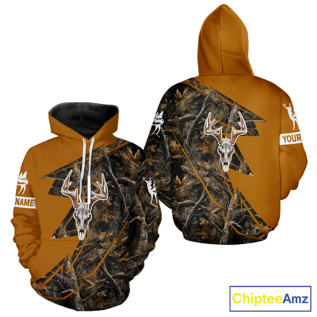 Beautiful Deer Hunting Orange Camo Deer Skull Full Printing Custom Name Shirts Hunting Gifts NHT199