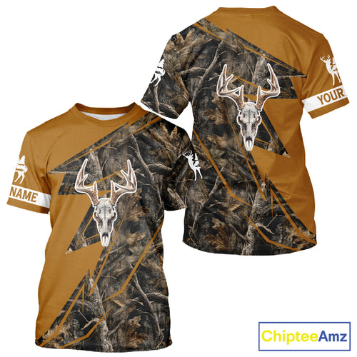 Beautiful Deer Hunting Orange Camo Deer Skull Full Printing Custom Name Shirts Hunting Gifts NHT199