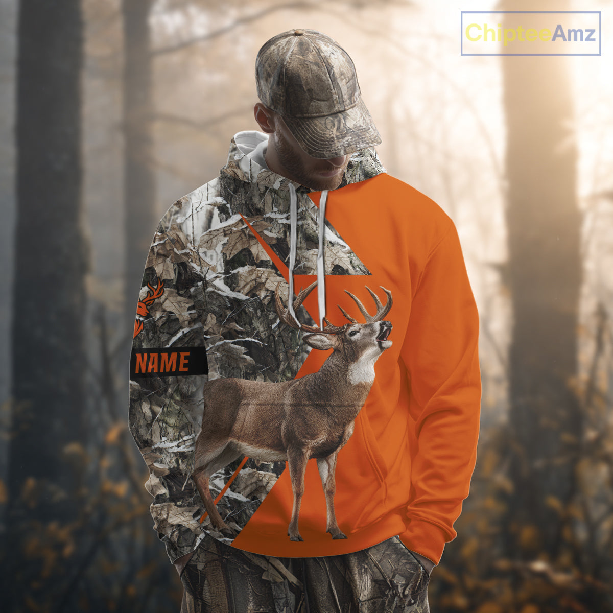 Deer Hunting Orange Camo 3D Winter Forest Full Printing Custom Name Shirts Hunting Gifts NHT200