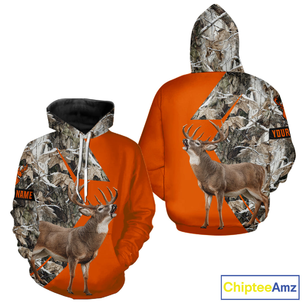 Deer Hunting Orange Camo 3D Winter Forest Full Printing Custom Name Shirts Hunting Gifts NHT200