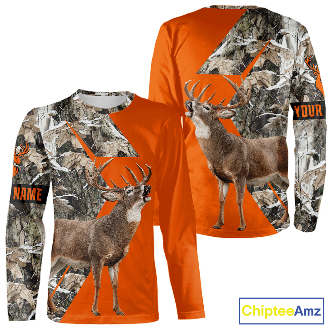 Deer Hunting Orange Camo 3D Winter Forest Full Printing Custom Name Shirts Hunting Gifts NHT200