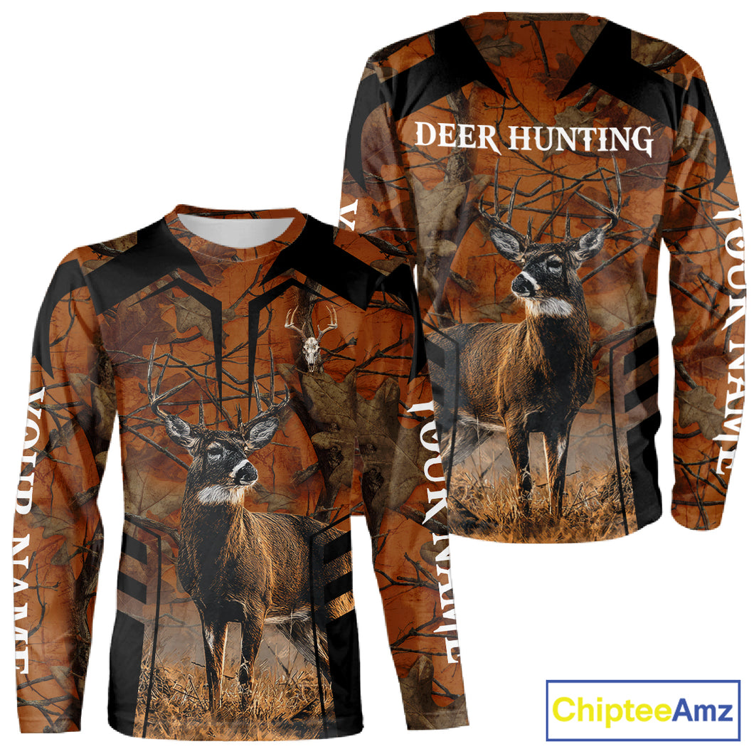Whitetail Deer Hunting Shirt Orange Camo Custom Name, Deer Hunting Clothes NHT285