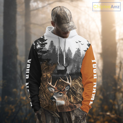 Whitetail Deer Hunting Shirt  – Blaze Orange Camo Black Custom Name 3D Print NHT290