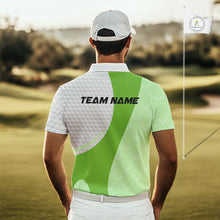 Load image into Gallery viewer, White And Green Golf Clubs Custom Name, Team Name Mens Golf Polo Shirts Team Men Golf Tops NHT690