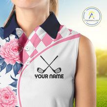 Load image into Gallery viewer, Personalized Pink Tropical Flower Womens Sleeveless Golf Tops Custom Team Golf Shirts, Familly Team Shirt NHT699