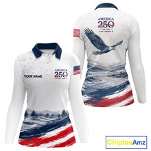 Load image into Gallery viewer, Personalized American Flag Womens Golf Polo Shirt – Patriotic Eagle USA Apparel NHT1032