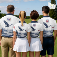 Load image into Gallery viewer, Personalized American Flag Womens Golf Polo Shirt – Patriotic Eagle USA Apparel NHT1032