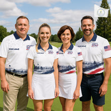 Load image into Gallery viewer, Personalized American Flag Womens Golf Polo Shirt – Patriotic Eagle USA Apparel NHT1032