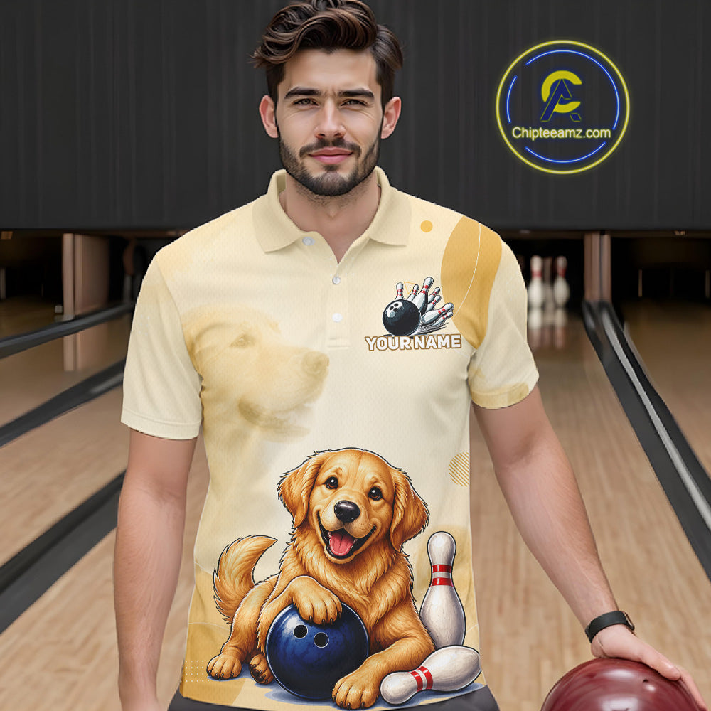 Custom Name Team Bowling Jersey, Men's Golden Retriever Bowling Polo Shirt & Quarter Zip NHT1203