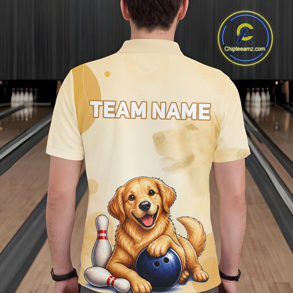 Custom Name Team Bowling Jersey, Men's Golden Retriever Bowling Polo Shirt & Quarter Zip NHT1203