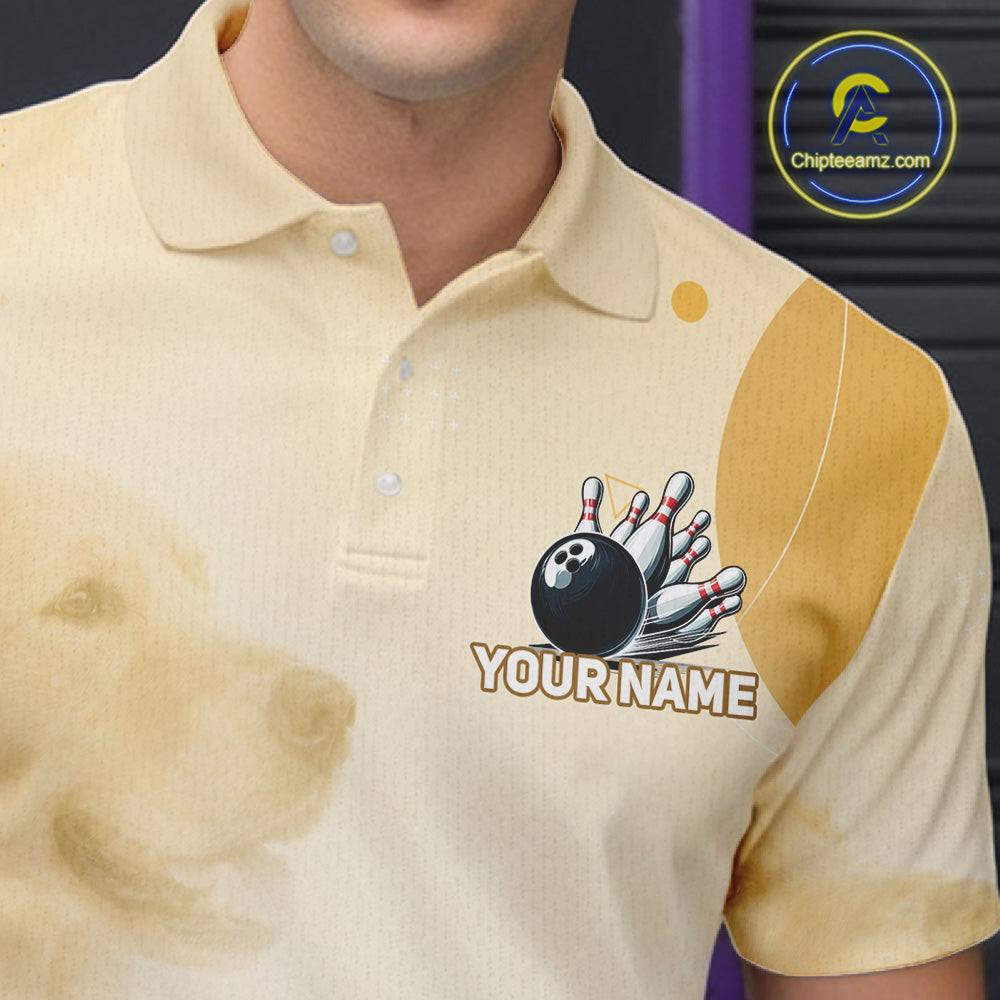 Custom Name Team Bowling Jersey, Men's Golden Retriever Bowling Polo Shirt & Quarter Zip NHT1203