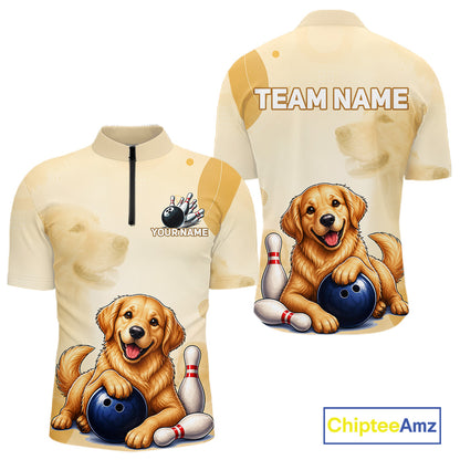 Men's custom Golden Retriever bowling quarter zip – front view