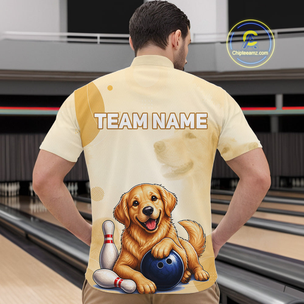 Custom Name Team Bowling Jersey, Men's Golden Retriever Bowling Polo Shirt & Quarter Zip NHT1203