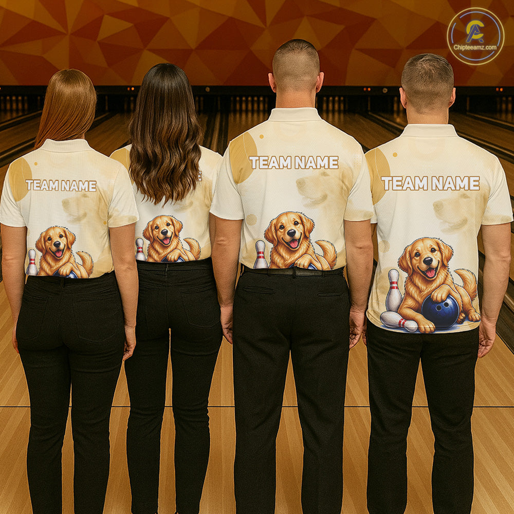 Custom Name Team Bowling Jersey, Men's Golden Retriever Bowling Polo Shirt & Quarter Zip NHT1203