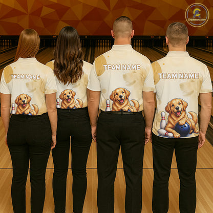 Custom Name Team Bowling Jersey, Men's Golden Retriever Bowling Polo Shirt & Quarter Zip NHT1203